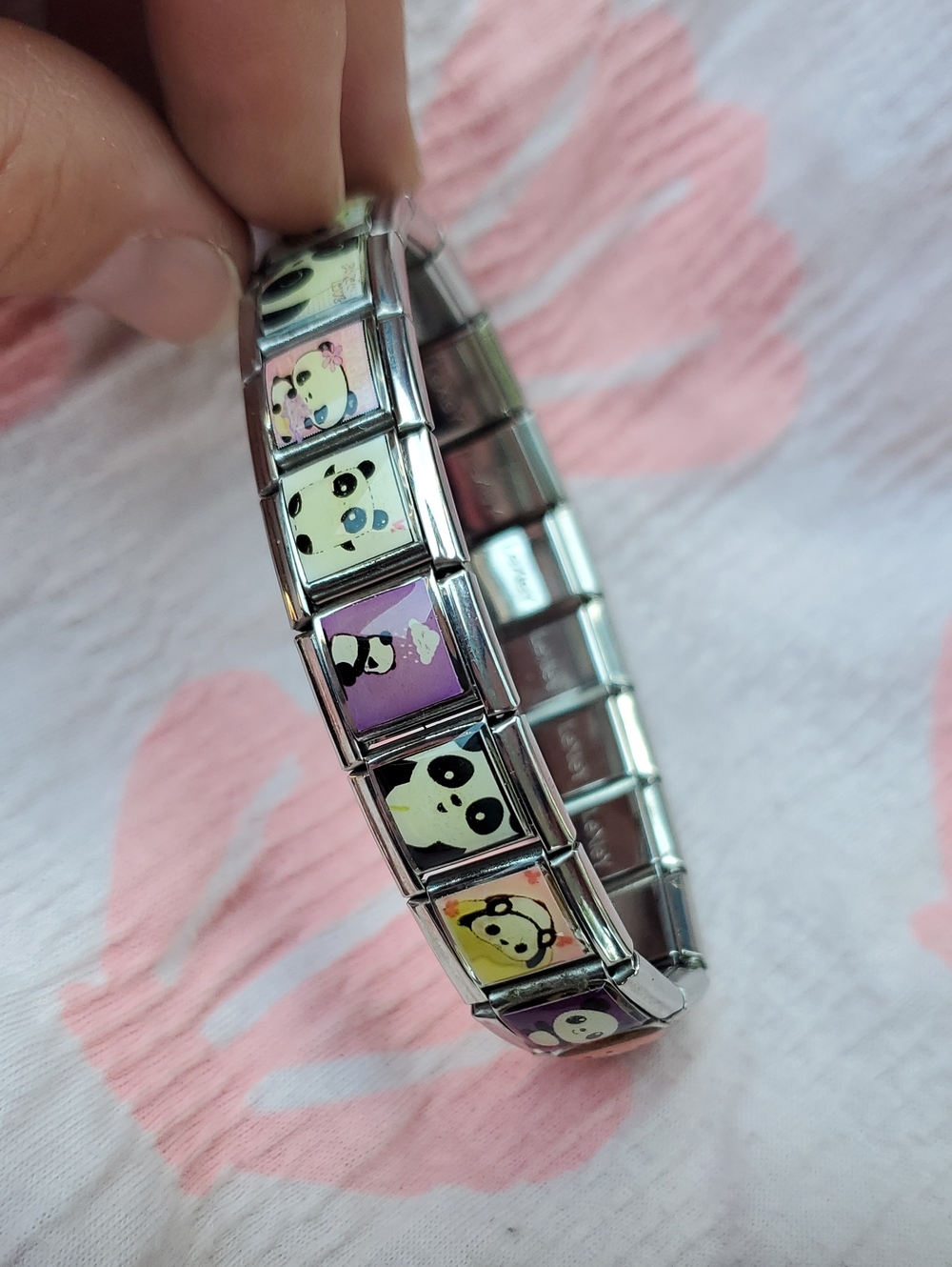 LeXleY Kids Panda Stretch Bracelet - Pink & Purple Accent, Adult Or Child